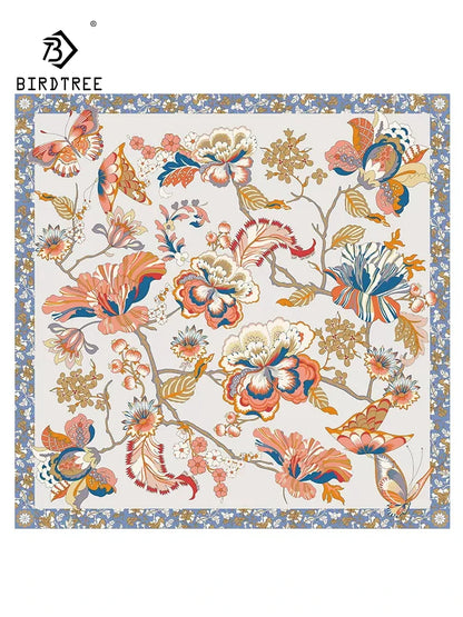 BirdTree, Foulard français 16MM 100% soie de mûrier, 88cm imprimé papillon, écharpe au design original pour cadeaux pour maman, automne 2024 A462122QC