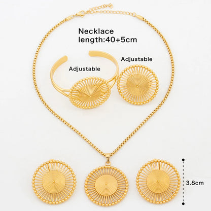 Pendientes de lujo de color dorado, cadena, gran oferta, collar, pulsera, anillo, 45 cm, conjunto de joyería de moda africana de Dubái, regalo de aniversario para fiesta