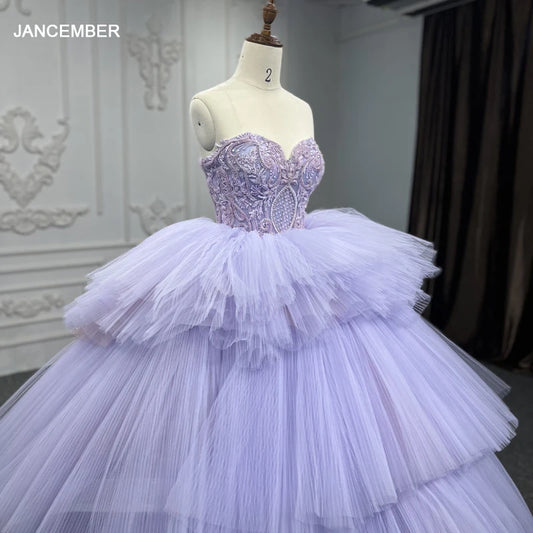 International Quinceanera Dress Crystal Tired Sweetheart Straless Purple Ball Gown Evening Dress DY9906 Robe Soirée Femme Chic