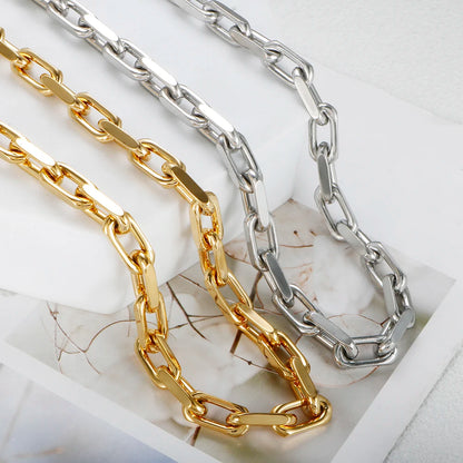 Thick Flat Cuban Link Chain Stainless Steel Necklace Bracelet Jewelry Set Waterproof Gold Color Plated For Pet Girl Women Hiphop