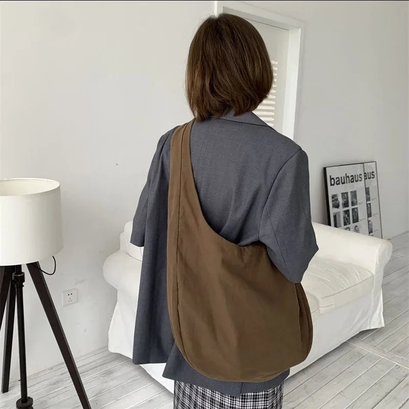 Sac à bandoulière en toile pour femme, sac à dos simple à croix oblique, sac à bandoulière de grande capacité, sac Hobos rétro Dumpling