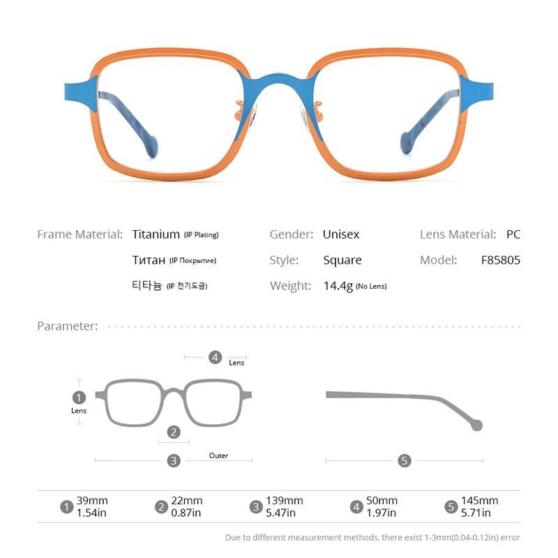 FONEX Lunettes en titane pur pour hommes Lunettes de vue carrées rétro colorées 2024 Nouvelles lunettes pour femmes F85805