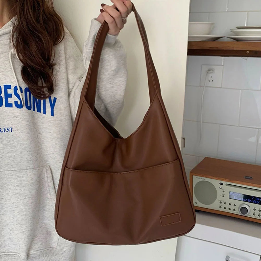 Sac fourre-tout grande capacité pour femme, sac à bandoulière en cuir PU, sac de transport polyvalent, sac à aisselles, sac hobo, sac souple sous les bras