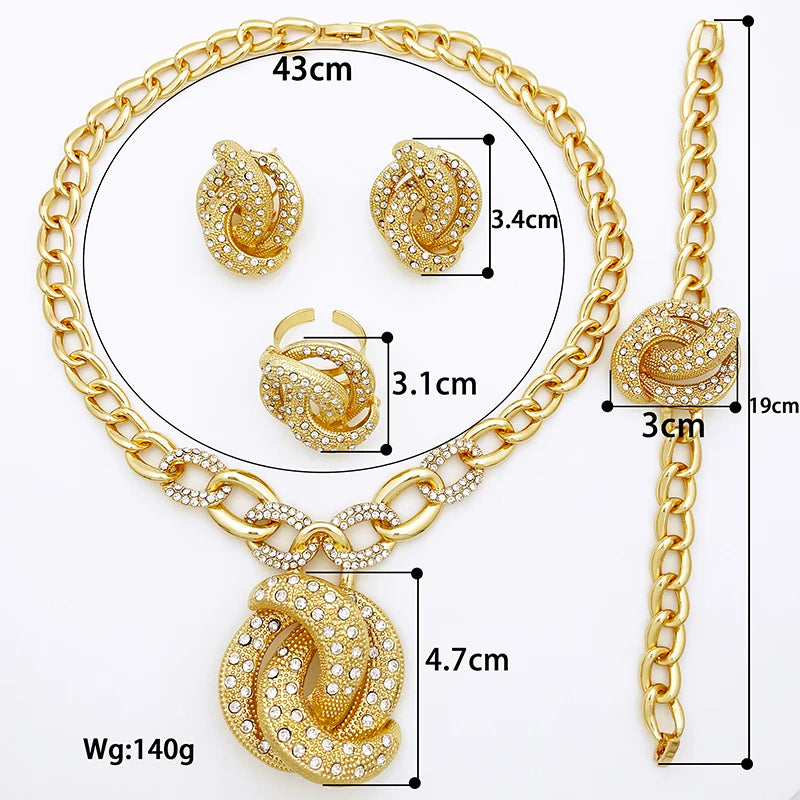 Conjunto de joyas de tendencia de Dubái, Nigeria, para mujer, diseño de lujo, chapado en oro de 18 quilates, collar, pendientes, anillo, pulsera, regalo de fiesta de boda