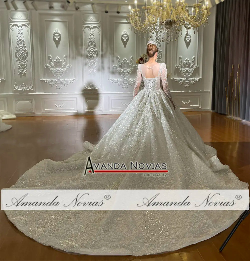 Vestido de novia de encaje de lujo color champán de Amanda Novias NS4762 Pedido personalizado