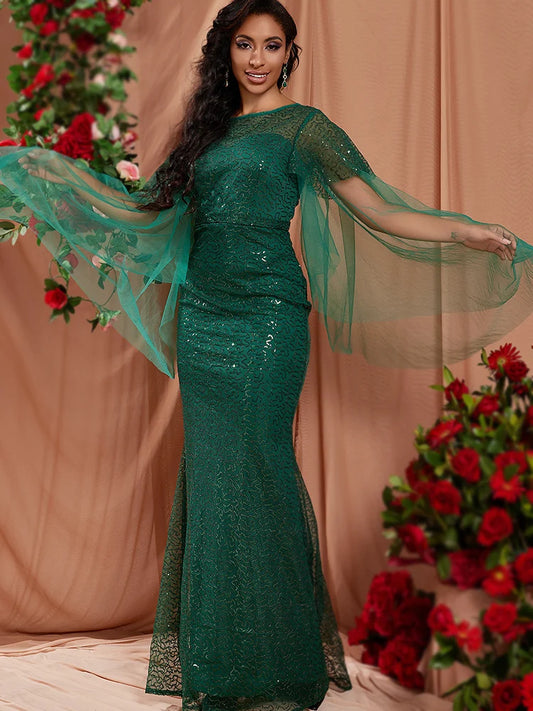 Robe longue élégante d'été pour occasions formelles, robe verte à col rond, robes de fête d'anniversaire vintage, robes élégantes pour femmes 2024