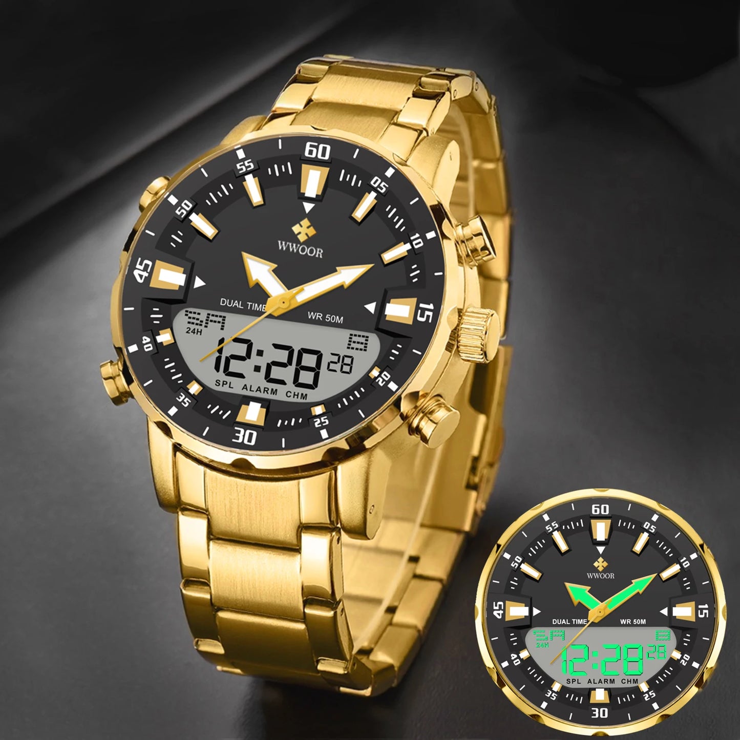 WWOOR Nuevo reloj digital de lujo para hombres Relojes deportivos grandes Reloj de pulsera LED de cuarzo Reloj masculino resistente al agua Reloj militar Relogio Masculino