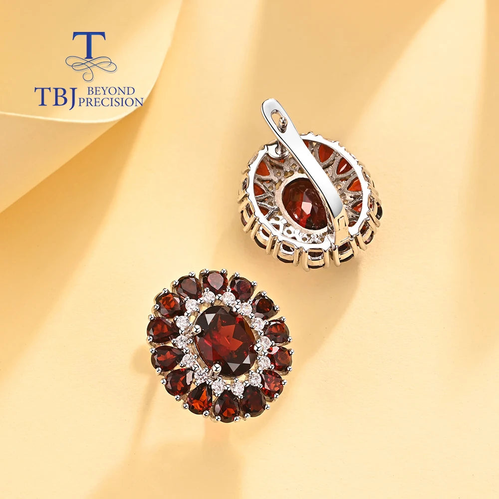 Light luxury natural red garnet ring Earrings jewelry set gorgeous design for women 925 sterling silver anniversary party