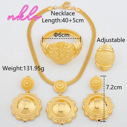 Conjunto de joyas de lujo de color dorado con diseño redondo de Dubái para mujer, conjunto de pendientes, collar y anillo de moda africana, regalo de fiesta de boda