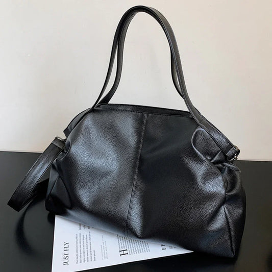 Bolso bandolera grande de piel sintética de color negro para mujer, tipo hobo, de viaje, color liso, 2024