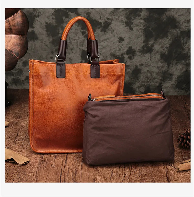 Genuine Leather Women Handbag 2024 New Square Tote Bag Diagonal Bag Female Retro Portable Briefcase Handmade Soft Leather