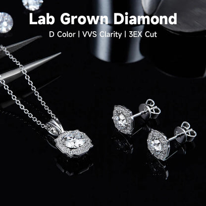 Bijoux en diamant doux à vendre pour cadeau d'anniversaire de petite amie en argent sterling 925 1CT collier de diamant cultivé en laboratoire boucles d'oreilles à tige