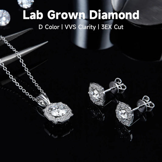 Hot Selling Sweet Diamond Jewelry for Girlfriend Birthday Gift 925 Sterling Silver 1CT Lab Grown Diamond Necklace Stud Earrings