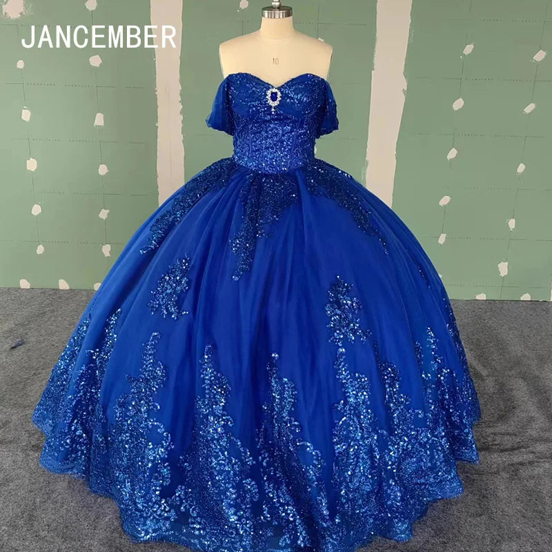 Sapphire Blue Elegant Quinceanera Dress Sweet Girl Appliques Beading Princess Ball Gown Birthday Party Prom Dresses Wc019