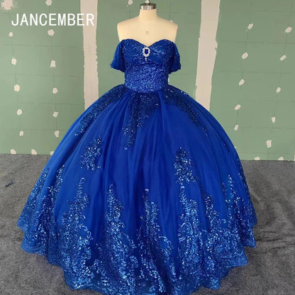 Robe de Quinceanera élégante bleu saphir pour fille douce, avec des appliques et des perles, robe de bal de princesse pour fête d'anniversaire, robes de bal Wc019