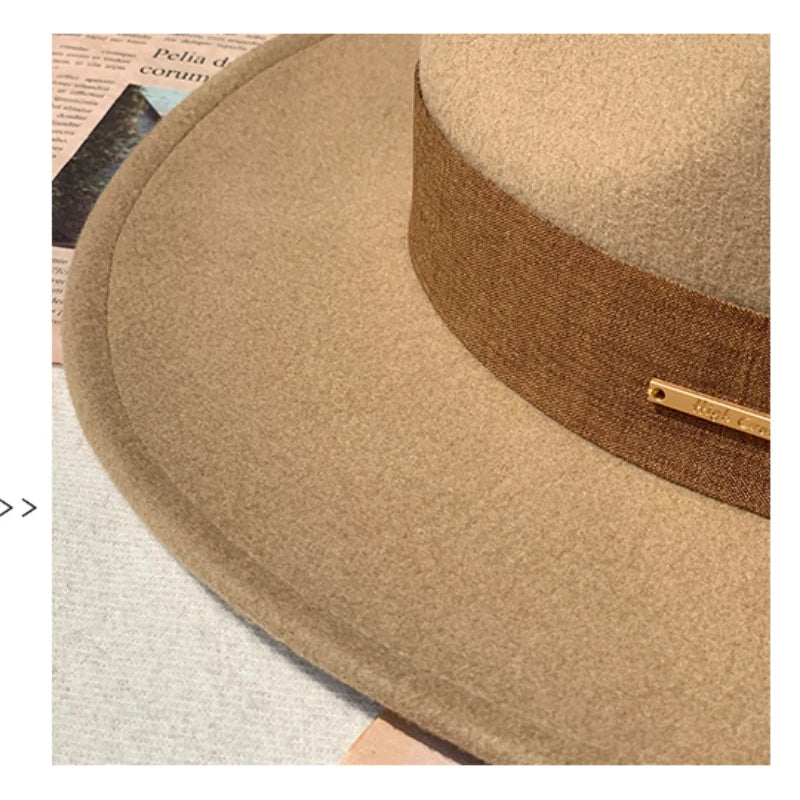 Nuevo sombrero de copa de lana plana para otoño e invierno, sombrero unisex de ala ancha, moda clásica, diversos estilos, sombrero ajustable, circunferencia del sombrero, sombrero grande