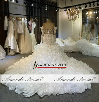 Amanda Novias Long Sleeve Ruffle Mermaid 3D Crystal Wedding Dress NS4776