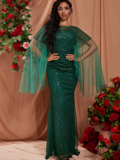 Robe longue élégante d'été pour occasions formelles, robe verte à col rond, robes de fête d'anniversaire vintage, robes élégantes pour femmes 2024