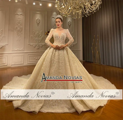 Robe de mariée de luxe en dentelle champagne Amanda Novias NS4762 Commande personnalisée