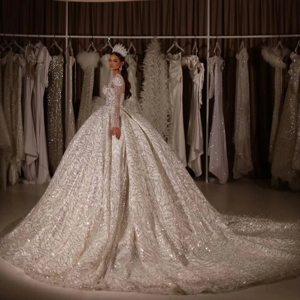 Impresionantes vestidos de novia con escote en forma de corazón y cristales con abalorios para novia, vestido de novia brillante hasta el suelo, vestido de novia