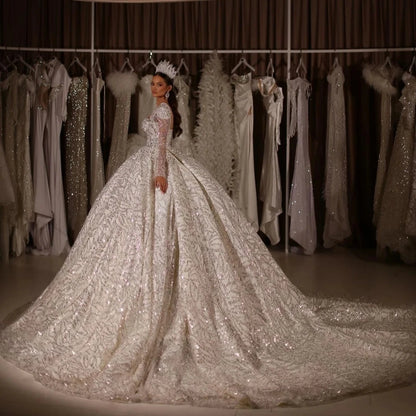 Impresionantes vestidos de novia con escote en forma de corazón y cristales con abalorios para novia, vestido de novia brillante hasta el suelo, vestido de novia