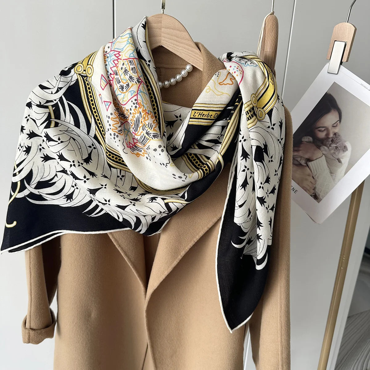 2024 New Square silk  Wool Cashmere Silk Scarf Versatile Women's Shawl Warm Headscarf Gift