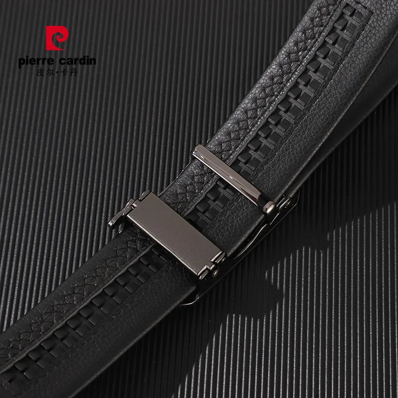 Pierre Cardin Men's Commerce Fashion Genuine Leather Belts Automatic buckle waistband for Men Black Belt