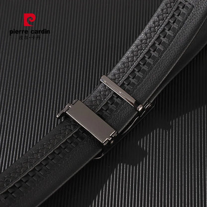 Ceintures en cuir véritable Pierre Cardin pour hommes, ceinture à boucle automatique, ceinture noire