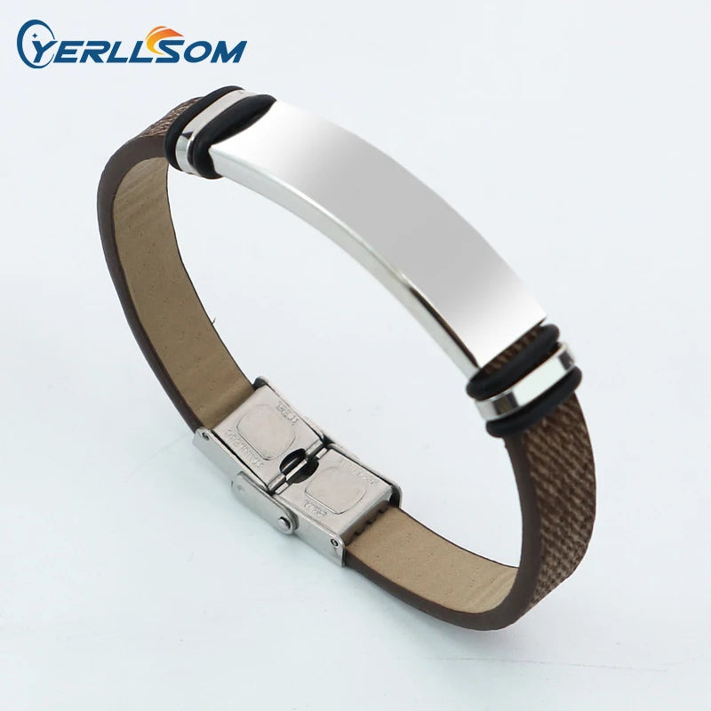 YERLLSOM 100PCS/Lot Bracelet en cuir de couple fait à la main en acier inoxydable avec vos propres messages et logo personnalisés