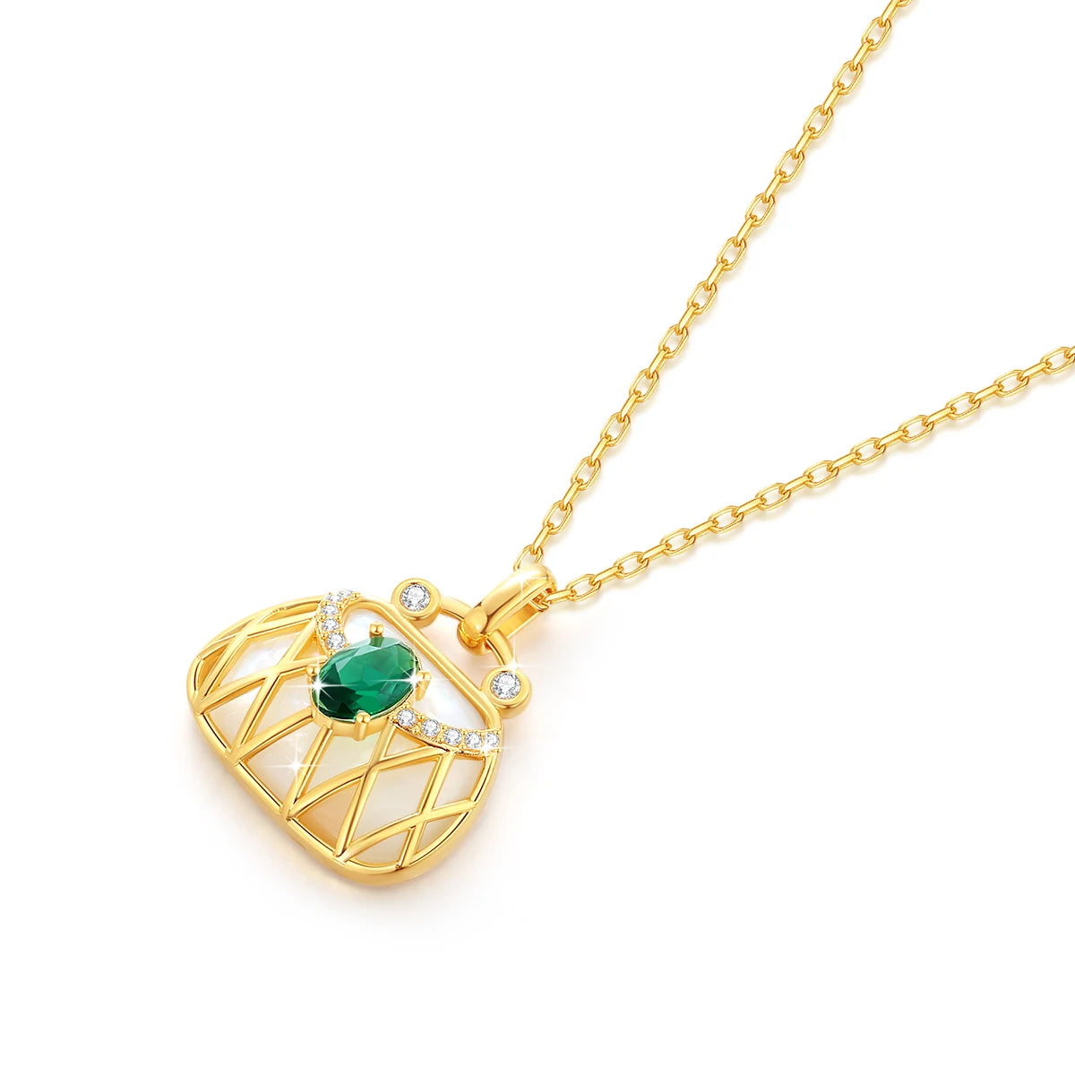 100% 18k gold necklace au750 Natural Emerald bag necklaces Pendant k gold fine jewerly For Women With Certificate And chain Sale