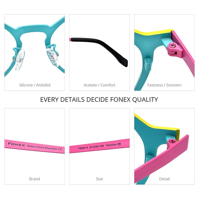 FONEX Pure Titanium Eyeglasses Frame Women Colorful Trendy Polygon Glasses 2024 New Eyewear F85814