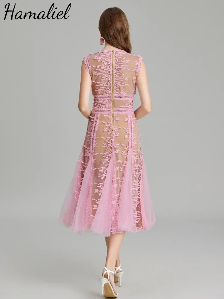 TRAF Robe de soirée de luxe française pour femme, tenue de soirée de mariage, sans manches, en maille, ajourée, en tulle