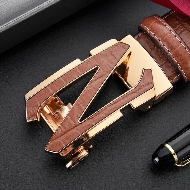 HCDW Brand belt for men's Automatic genuine leather Brown trouser belts male Work Black Fashion Luxury designer Golf belt man