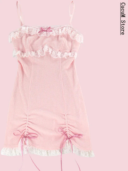 Robe Lolita japonaise Kawaill pour femmes, mini-robe de soirée rose avec nœud, princesse féminine, mode coréenne, ensemble 2 pièces, printemps 2024