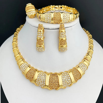 Conjunto de joyas de Dubái para mujer, collar, pendientes, pulsera y anillo de lujo chapados en oro de 18 quilates, joyería para bodas y fiestas de tendencia