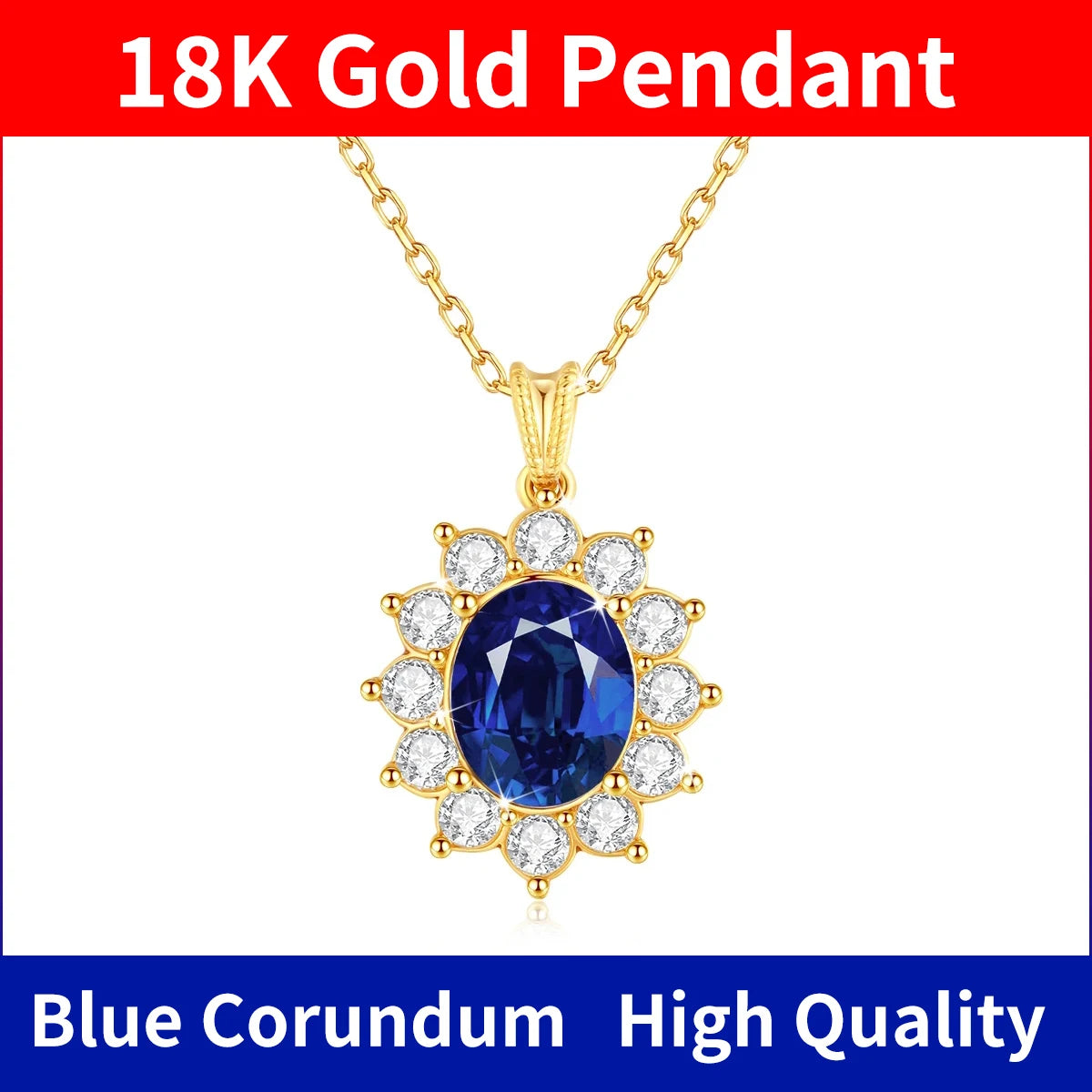 Szjinao Real Blue Corundum18k Gold Necklace With Certificate Women Princess Kate Pendant K Gold Jewelry AU750 Stamp Wedding Gift