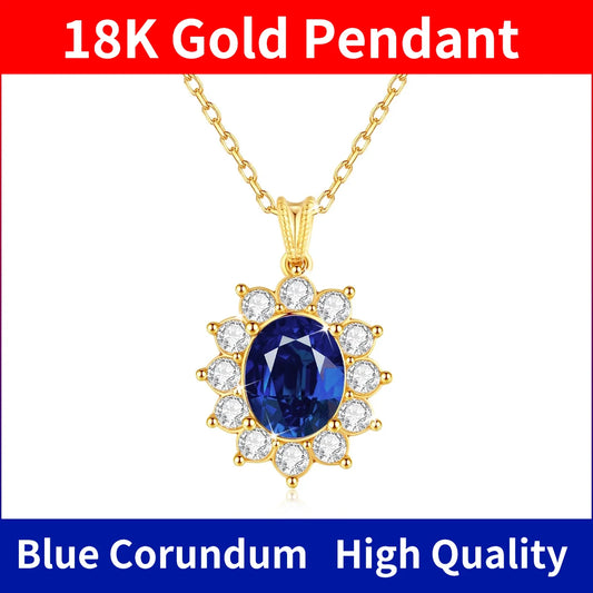 Collier en or 18 carats avec corindon bleu véritable Szjinao avec certificat pour femme, pendentif princesse Kate, bijoux en or K, poinçon AU750, cadeau de mariage