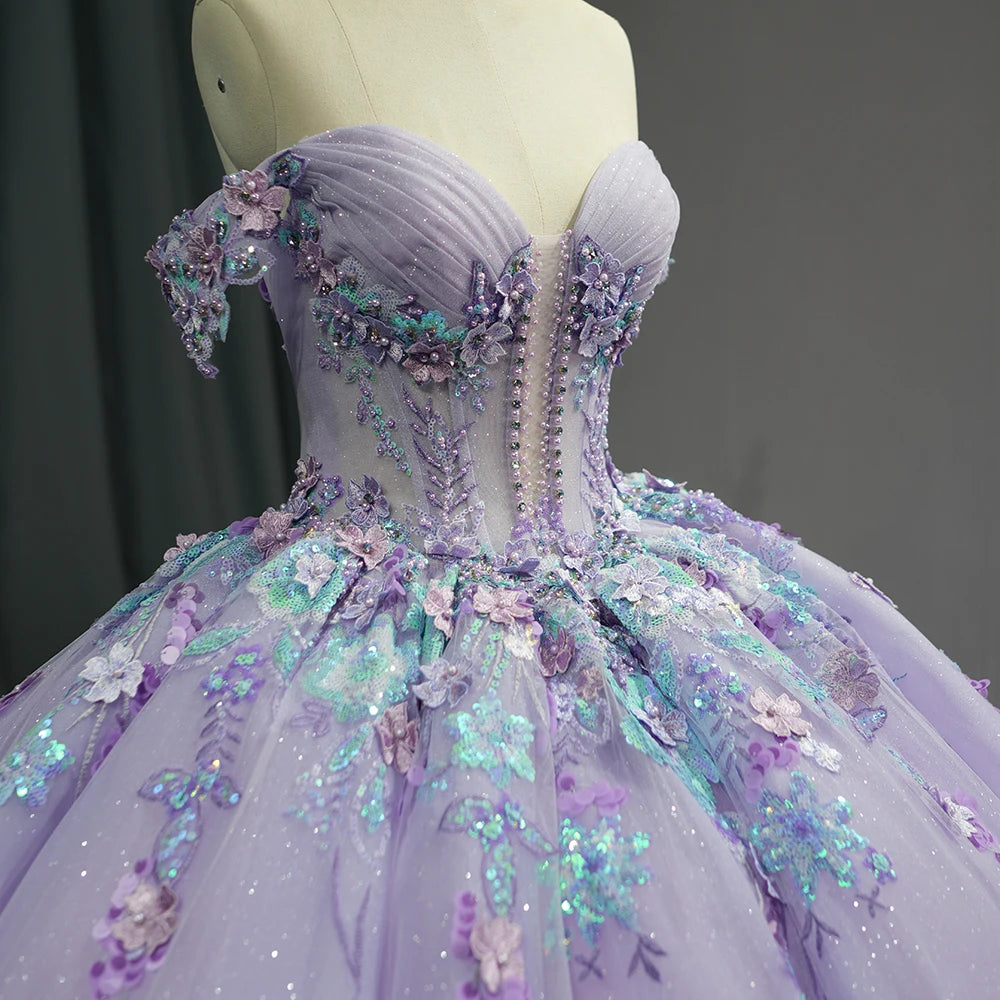 Robe de bal princesse chérie 2024 robes de Quinceanera perles robes de soirée de célébrités perles fleurs 3D robes 15 ans DY6762