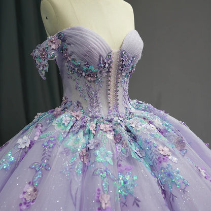 Vestido de fiesta de princesa con escote corazón 2024, vestidos de quinceañera con cuentas y cuentas, vestidos de fiesta de celebridades con flores en 3D, vestidos de 15 años DY6762