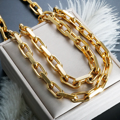 Thick Flat Cuban Link Chain Stainless Steel Necklace Bracelet Jewelry Set Waterproof Gold Color Plated For Pet Girl Women Hiphop