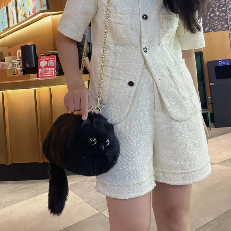 Shoulder Bag Cute Black Cat Handbag Personalized New Unique Design Small Bag Crossbody Travel Shopping Street Fashion All-Match