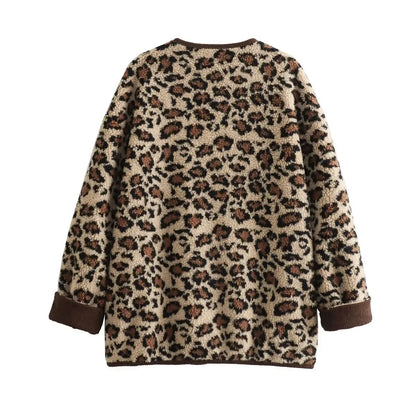 Chaqueta de leopardo de otoño Oligai, abrigo para mujer, novedades de 2024, chaqueta de un solo pecho con cuello redondo, abrigo informal para mujer