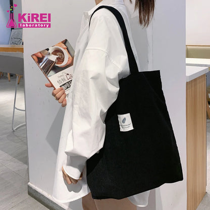 Corduroy Bag for Women Shopper Handbags Environmental Storage Reusable Canvas Shoulder Tote Bag school bags girl Christmas Gift