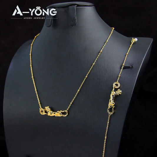 Conjunto de collar dorado punk con diseño de leopardo de AYONG, chapado en oro de 21 quilates, joyería vintage de lujo de Dubái, Oriente Medio, accesorios para bodas árabes