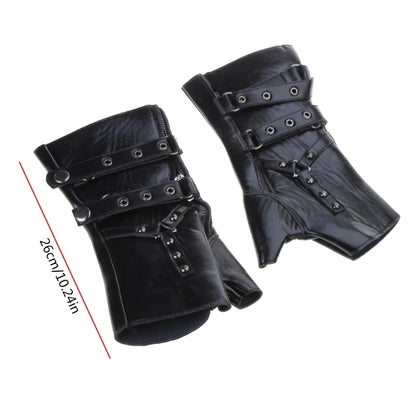 Guantes sin dedos de cuero de PU con remaches Steampunk para hombres y mujeres, guantes de medio dedo