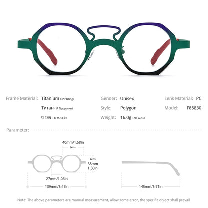 FONEX Pure Titanium Eyeglasses Frame Women 2024 New Men Colorful Trendy Polygon Glasses Fashion Eyewear Okulary F85830