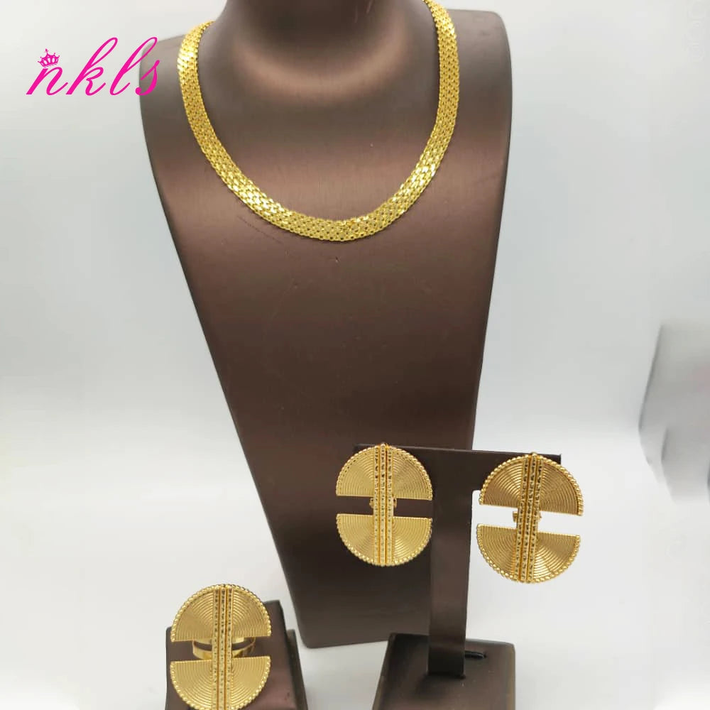 Jewelry Sets For Women Gold Color Chain Luxury Design Earrings Ring Ethiopian The Latest Hot Sale African Nigeria Jewelry Party