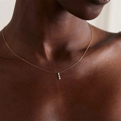 Aide 925 Sterling Silver Three Zirconia Interlocking Pendant Necklace For Women K Gold Chain Simple Elegant Fine Jewelry Gift