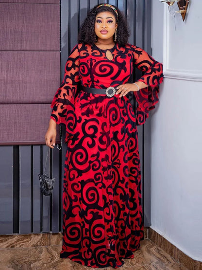 Robes en mousseline de soie à manches longues pour femmes Robe imprimée Dashiki africaine Abayas de Dubaï Robe de fête de mariage Robe d'anniversaire Vêtements de printemps 2024