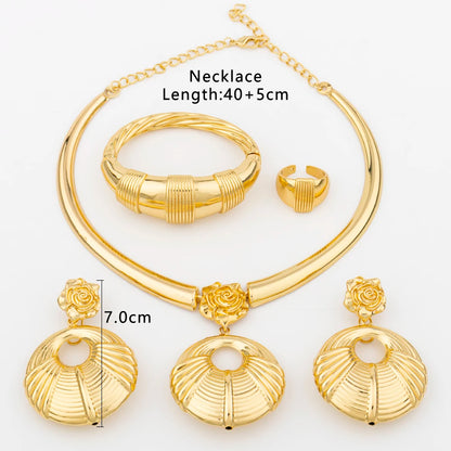 Conjunto de joyas africanas bañadas en oro de 18 quilates para mujer, pendientes de aro y colgante, brazalete, anillo y joyería para bodas en color dorado italiano